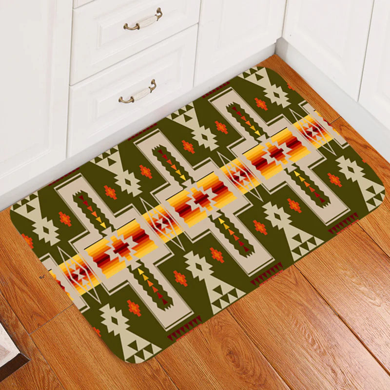 Dark Green Tribe Design Native American Doormat WCS