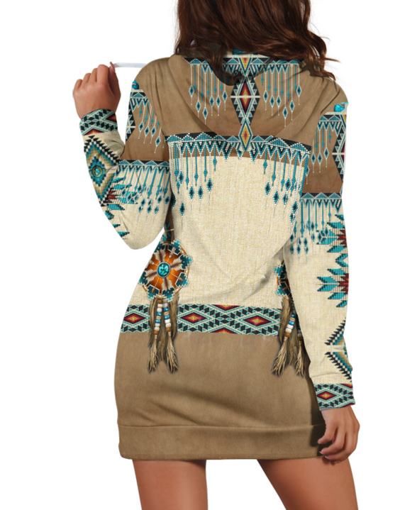 Turiquoise Native Indian Pattern Feather Beautiful Hoodie Dress WCS