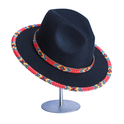 Red Petals Pattern Fedora Hatband for Men Women Beaded Brim with Native American Style