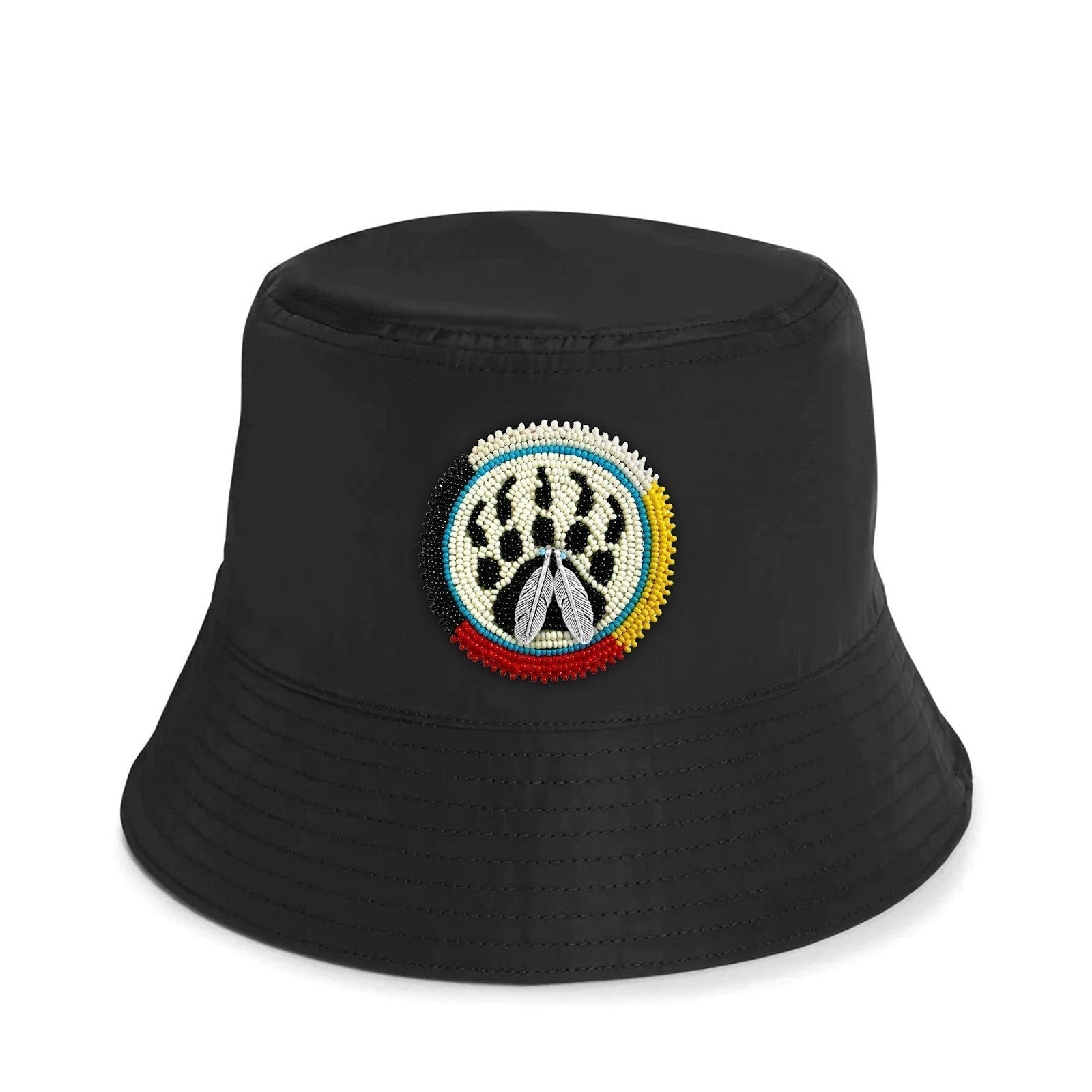 SALE 50% OFF - Bear Paw Beaded Unisex Cotton Bucket Hat with Native American