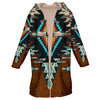 Native American Brown Pattern Horn Button Long Fleece Windbreaker WCS