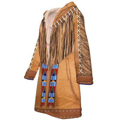 Native American Pattern Horn Button Long Fleece Windbreaker WCS