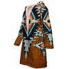 Native American Brown Pattern Horn Button Long Fleece Windbreaker WCS