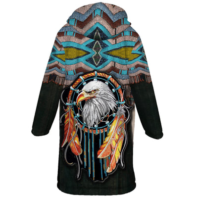 Native American Eagle Dreamcatcher  Horn Button Long Fleece Windbreaker WCS