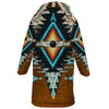 Native American Brown Pattern Horn Button Long Fleece Windbreaker WCS