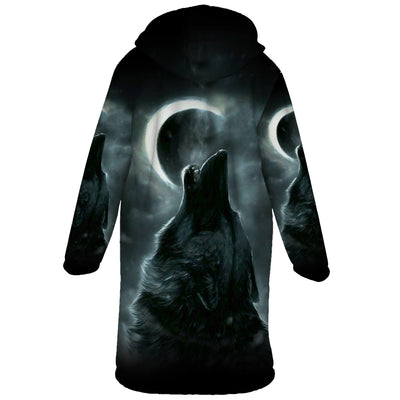 Howling Wolf Horn Button Long Fleece Windbreaker WCS