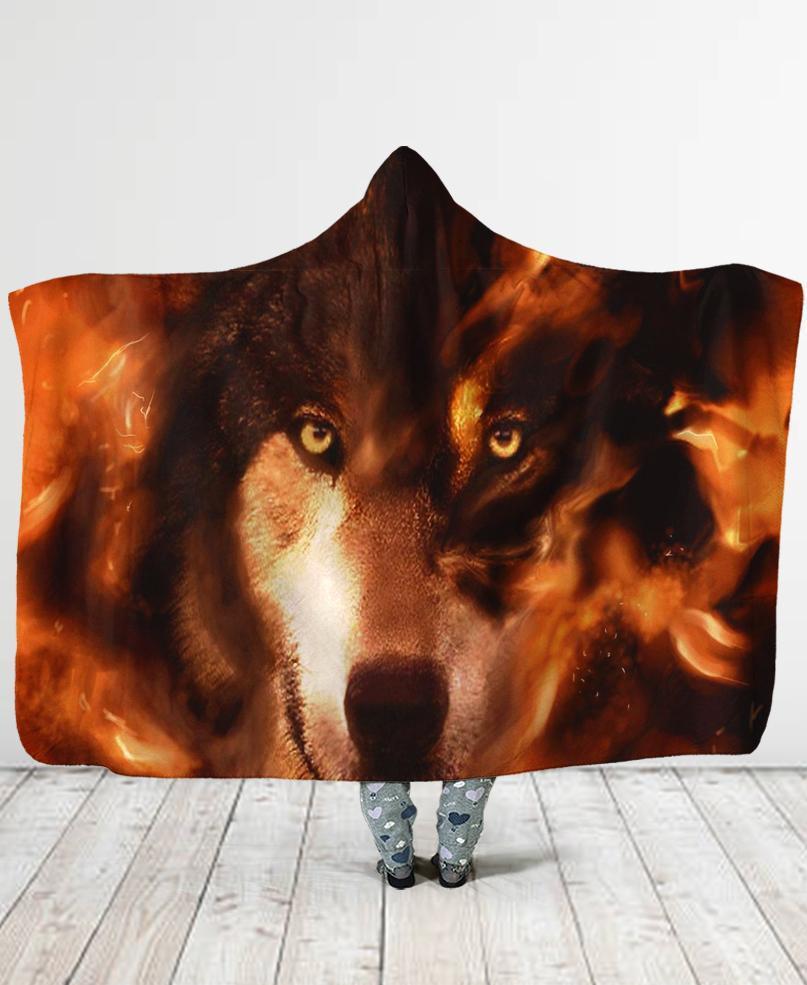 Wolf Native Hooded Blanket WCS