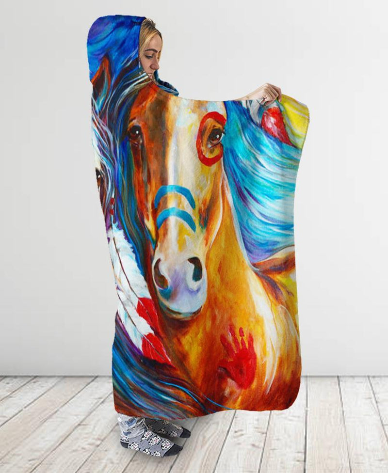 Colored Horse Hooded Blanket WCS
