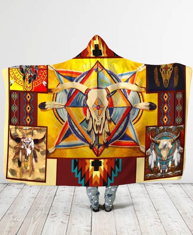 Native Buffalo Pattern Hooded Blanket WCS