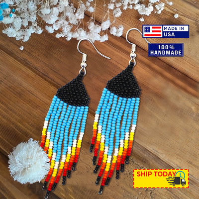 Handmade Necklace Earrings Set Layered Seed Beaded (Blue Eagle) WCS